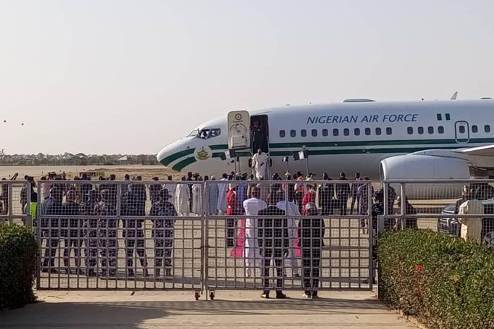 President Buhari arrives in Daura ahead of Saturday’s elections.