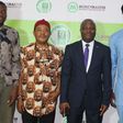 L-R: Student Union representative of Lagos State University (LASU), Lawal Toyeeb, Nollywood actor Victor Osuagwu, MoneyMaster PSB Managing Director, Demola Elutilo, Nollywood entertainer Odunlade Adekola, at the official launch of MoneyMaster Payment S...