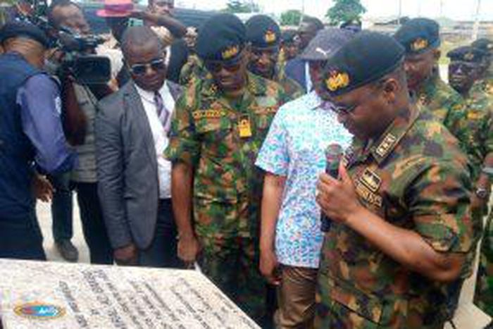 Chief of Naval Staff (CNS), Awwal Gambo, during the inauguration of the Nigerian Navy Secondary School Girls Hostel. [NAN]