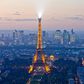 The Paris skyline at sunset.