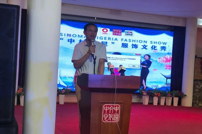 Mr Li Xuda, Cultural Counselor of the Chinese Embassy and Director of China Cultural Centre in Nigeria, presenting a speech at the Sinoma-Nigeria Fashion Show, organised by the Center in collaboration with Sinoma Nigeria Co. Ltd, on Saturday in Abuja. ...
