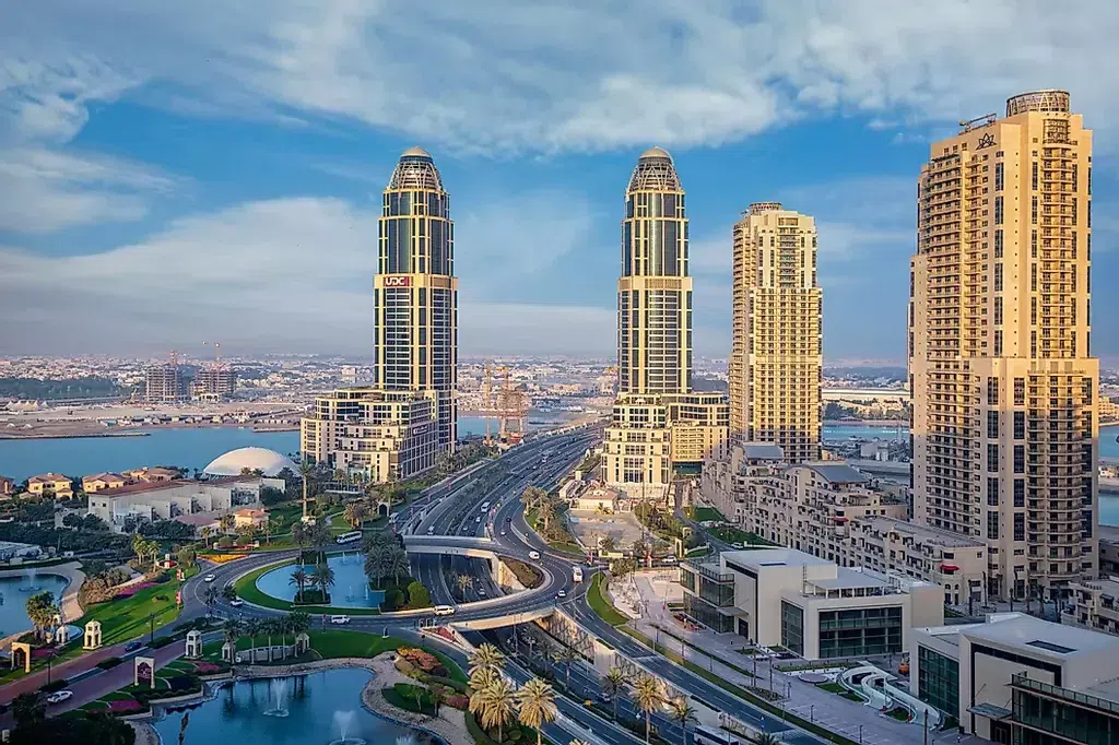 Beautiful Aerial View of a Roundabout in the Pearl Island of Qatar
