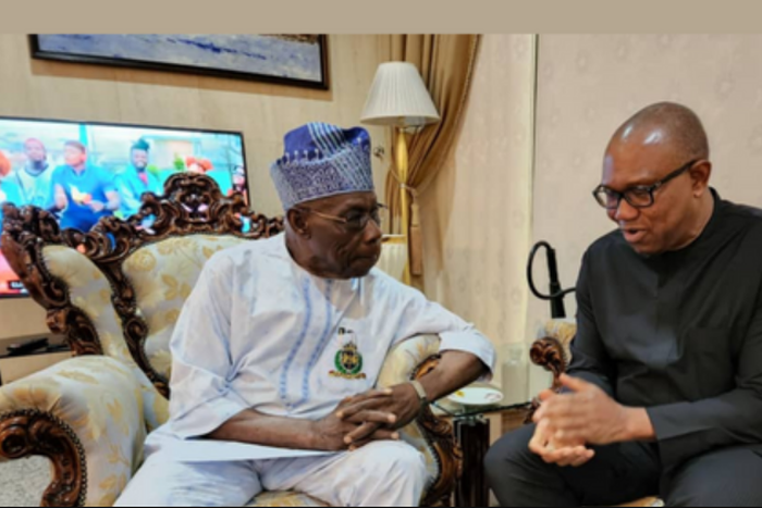 Former President, Olusegun Obasanjo and Labour Party Presidential candidate, Peter Obi.