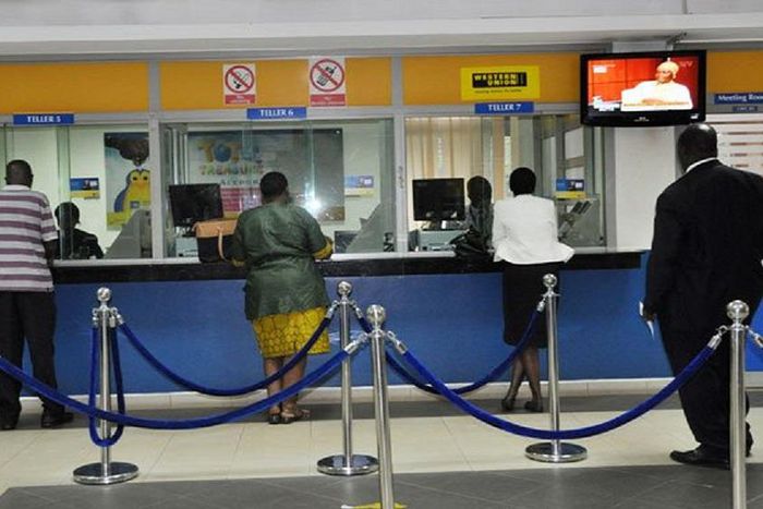 A Nigerian bank hall. [Within Nigeria]