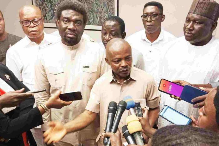 Joe Ajaero, the President of the Nigeria Labour Congress (NLC), and the union's delegation. [Daily Trust]