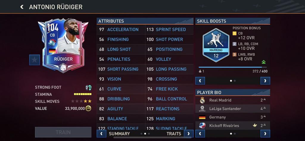 Antonio Rudiger FIFA Mobile Stats