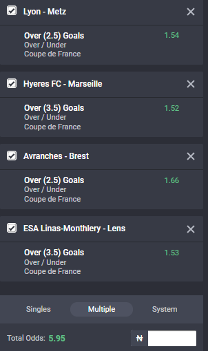 Bet9ja odds for the Coupe de France