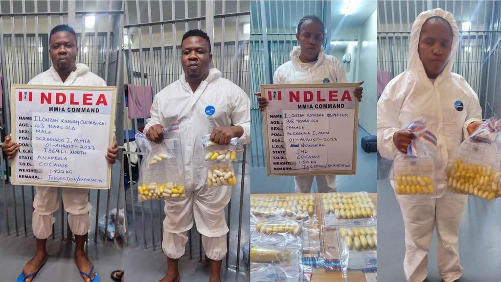 India-bound ‘couple’ excretes 184 wraps of cocaine at Lagos airport. [Facebook:NDLEA]