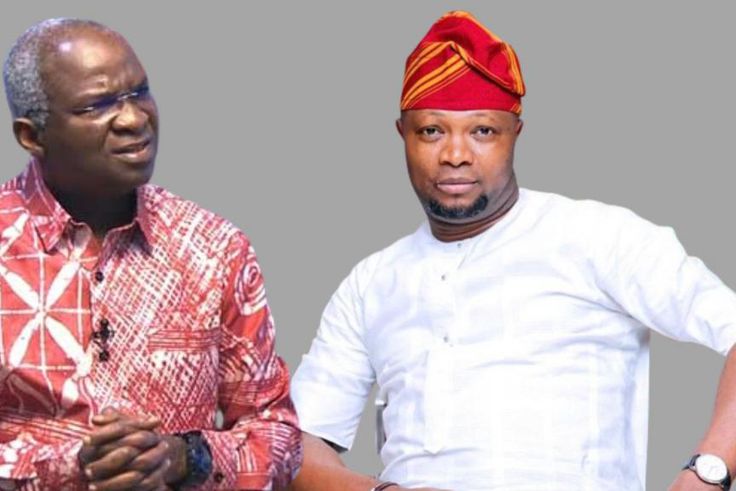 Minister of Works and Housing, Babatunde Raji Fashola and the governorship candidate of the Peoples Democratic Party (PDP) Abdul-Azeez Olajide Adediran better known as Jandor.