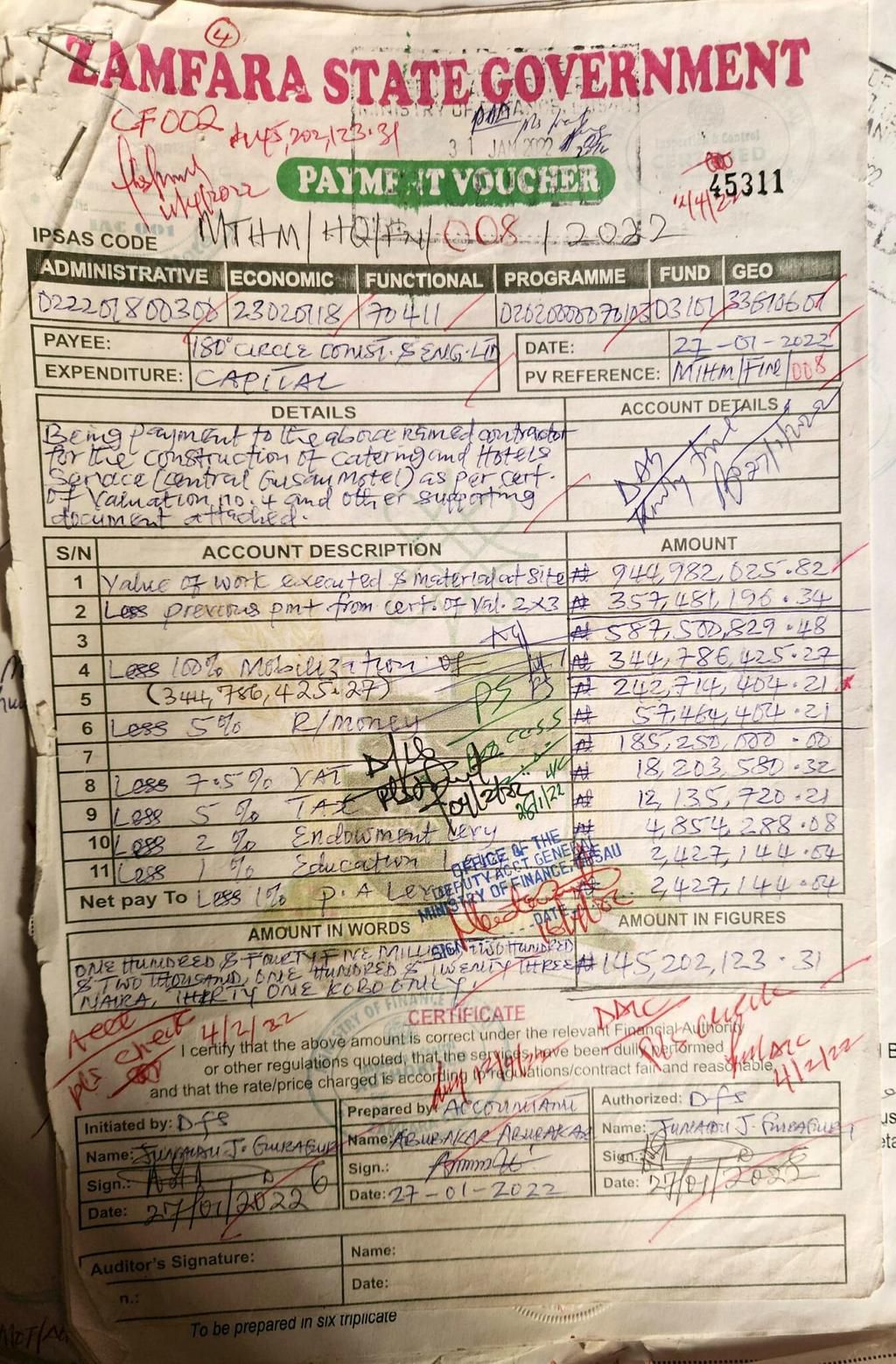 One of the documents released by the Zamfara State Government to support its financial misappropriation allegations against Bello Matawalle. [Zamfara Govt]