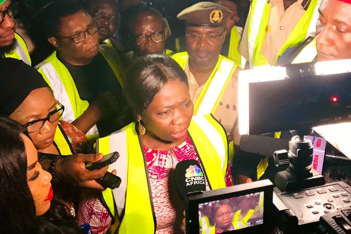 Chairman Nigerians in Diaspora Commission, Hon. Abike Dabiri receiving returning Nigerians from South Africa