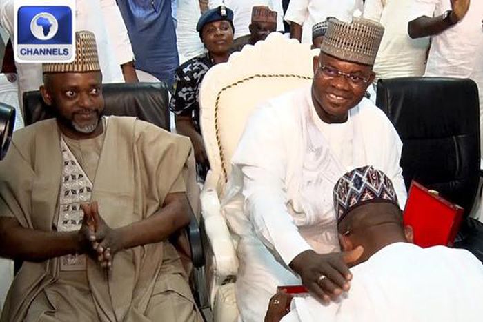 The moment Ododo knelt for Yahaya Bello to present certificate of return