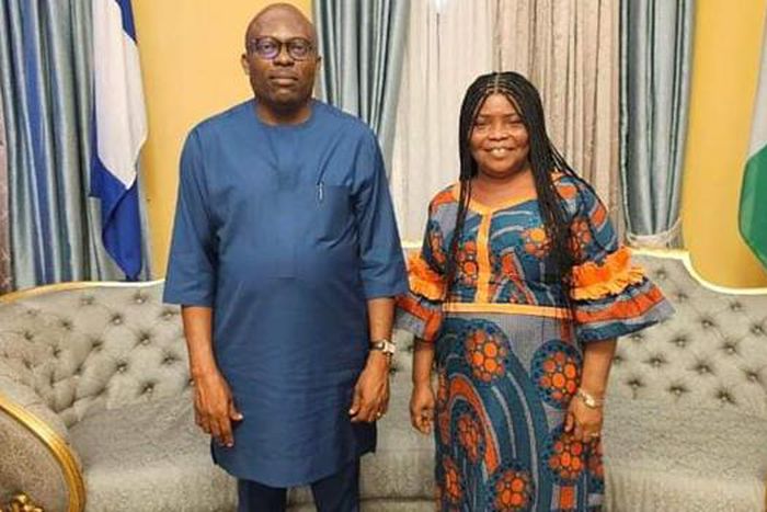 fubara-itubo-FILES: Governor Fubara (left) and Mrs Itubo during a meeting between the duo at the Government House in Port Harcourt. [Rivers Govt House]
