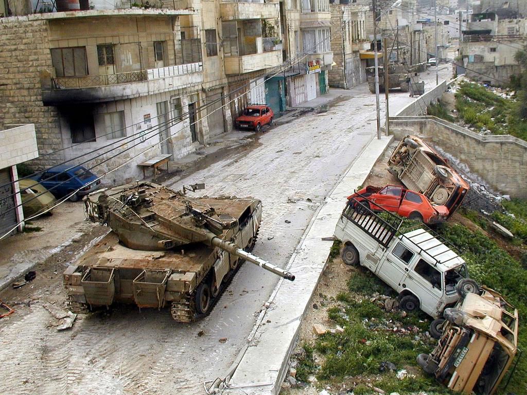 A Merkava tank in the West Bank town of Jenin in April 2002.IDF/Getty Images