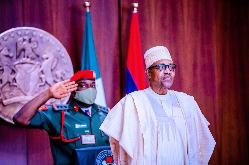 President Muhammadu Buhari inaugurates APC tripartite committee at the State House on Monday, August 31, 2020 (Tolani Alli)