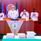 Vice-President, Yemi Osinbajo; Senate President Ahmad Lawan; Speaker of the House of Representatives, Femi Gbajabiamila; Secretary to the Government of the Federation, Boss Mustapha and Minister for Budget and Finance, Zainab Ahmed witnessed the signin...