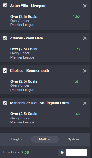 Bet9ja odds for the Premier League