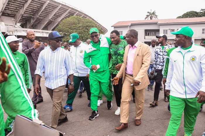 Minister of Sports Development, Sen. John Enoh during a tour of National Stadium, Surulere, Lagos, [NAN]