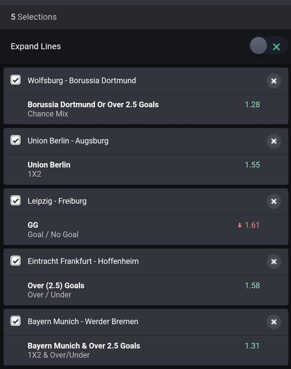 Bundesliga accumulator on Bet9ja