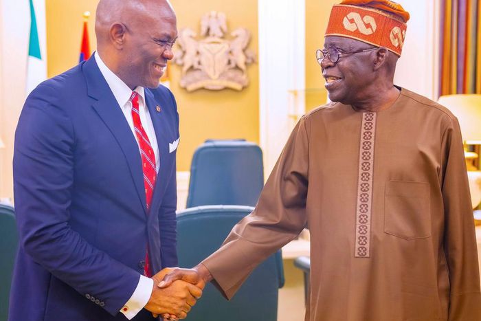 Tony Elumelu, the Chairman of Heirs Holdings and Transcorp Plc and President Bola Tinubu. [Presidency]