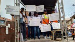 Mrs Funmilayo Bashua, Supervising Director , Yaba District Office of LASBCA (middle) leading a one day sensitisation/roadshow of  cluster 11 procession of cluster 11 compromising Mainland, Yaba, Bariga and Somolu Districts of the agency on Thursday in ...