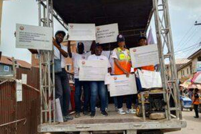 Mrs Funmilayo Bashua, Supervising Director , Yaba District Office of LASBCA (middle) leading a one day sensitisation/roadshow of  cluster 11 procession of cluster 11 compromising Mainland, Yaba, Bariga and Somolu Districts of the agency on Thursday in ...