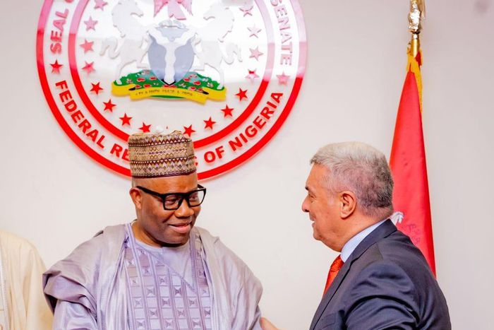 Senate President, Godswill Akpabio receives the Ambassador of Turkey, His Excellency Hidayet Bayraktar. [Facebook:GodswillObotAkpabio]