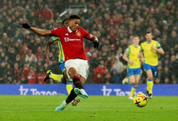 Anthony Martial scores the second goal for Manchester United against Nottingham Forest
