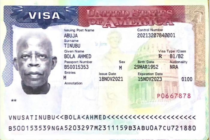 Tinubu's valid American visa surfaces amid denial rumours. [Twitter:FestusKeyamo]