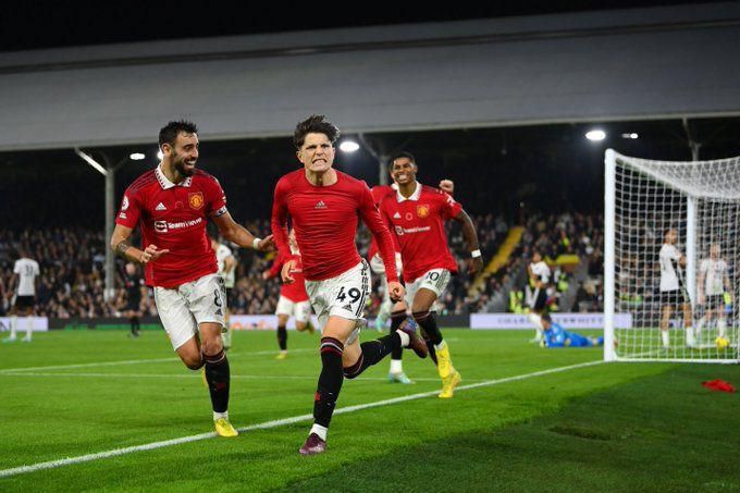 Super-sub Alejandro Garnacho celebrates after winning the game for Manchester United