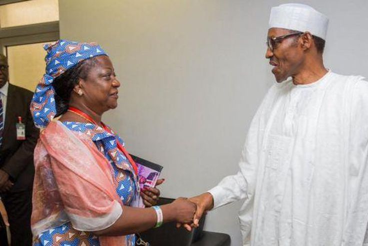 Lauretta Onochie (left) with President Muhammadu Buhari (right) [Facebook/Laurestar1]
