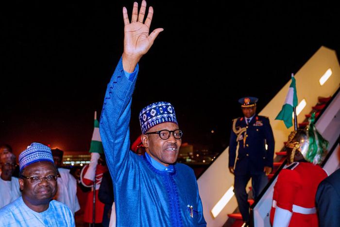 President Muhammadu Buhari departs. [Twitter/BashirAhmaad]