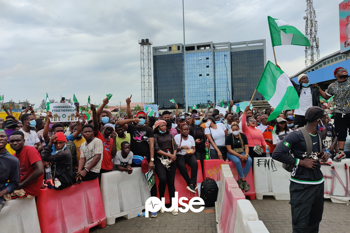 #EndSARS protesters at the Lekki Toll Gate, Lagos
