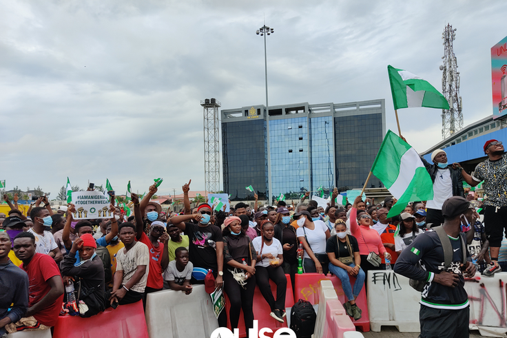 #EndSARS protesters at the Lekki Toll Gate, Lagos