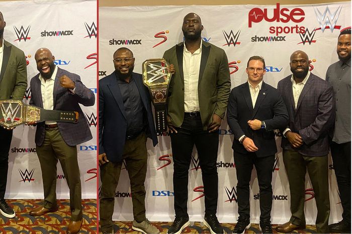 WWE's Nigerian Superstars Omos and Apollo Crews were in attendance in WWE's Press conference in Lagos on November 8, 2022.