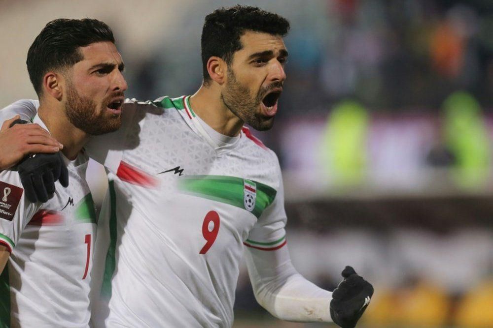 Mehdi Taremi celebrating a goal for Iran