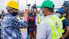 Minister of Works and Housing, Mr Babatunde Fashola inspects the maintenance work ongoing on the Third Mainland Bridge in Lagos. [Twitter/@BoluAdeosun