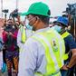 Minister of Works and Housing, Mr Babatunde Fashola inspects the maintenance work ongoing on the Third Mainland Bridge in Lagos. [Twitter/@BoluAdeosun