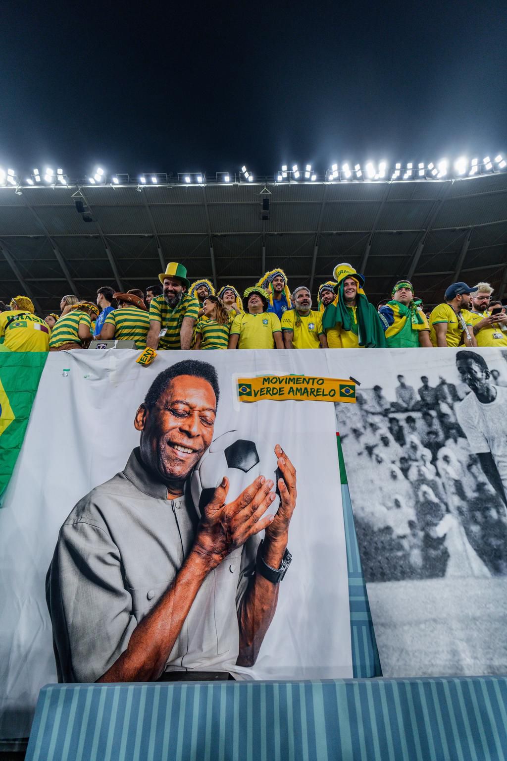 Brazilian fans in Qatar paying homage to their greatest ever player Pele