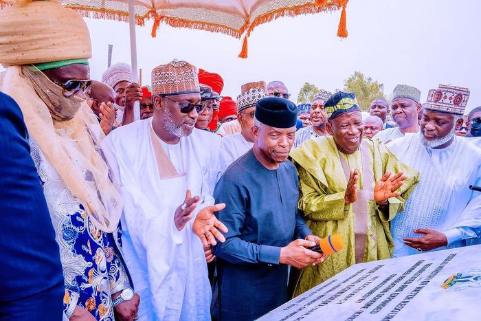 Vice President, Yemi Osinbajo, commissions the 14,444HA Kano River Irrigation Scheme in Bunkure LGA, Kano State on Friday, May 12, 2023. [Tolani Alli]