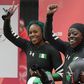 Nigerian sportswomen have made the country proud in recent years. Here's Seun Adigun (right) and Akuoma Omeoga in 2018. [MOHD RASFAN -AFP -GETTY IMAGES]