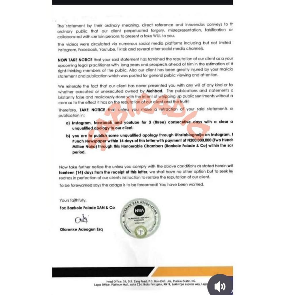 Page two of the document [Instagram/ Sabi Radio]