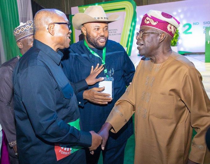 L-R: Labour Party (LP) presidential candidate, Peter Obi; Zenith Labour Party (ZLP), Dan Nwanyanwu; and All Progressives Congress (APC) presidential candidate, Bola Tinubu [Twitter/@FSyusuf]