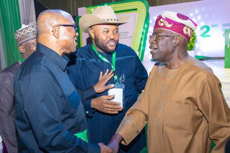 L-R: Labour Party (LP) presidential candidate, Peter Obi; Zenith Labour Party (ZLP), Dan Nwanyanwu; and All Progressives Congress (APC) presidential candidate, Bola Tinubu [Twitter/@FSyusuf]