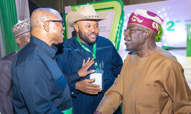 L-R: Labour Party (LP) presidential candidate, Peter Obi; Zenith Labour Party (ZLP), Dan Nwanyanwu; and All Progressives Congress (APC) presidential candidate, Bola Tinubu [Twitter/@FSyusuf]