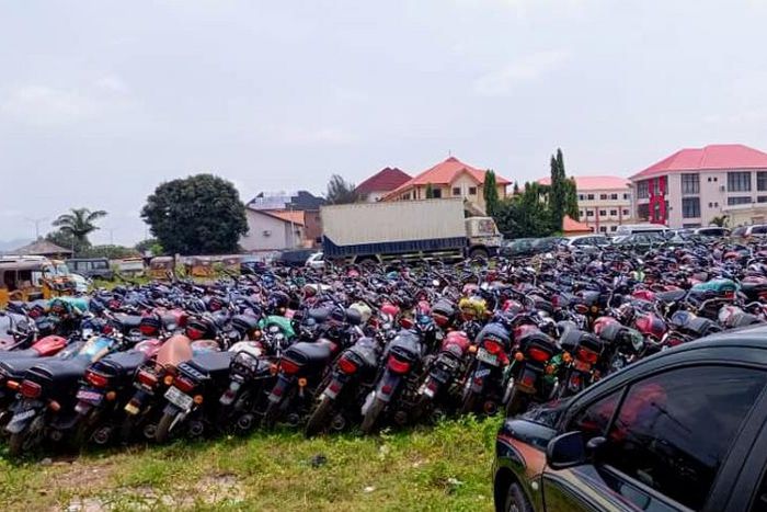 Some of the impounded motorcycles in the custody of FCT Directorate of Road Traffic Services. [NAN]