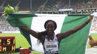 Tobi Amusan celebrates after winning at the ISTAF in Berlin