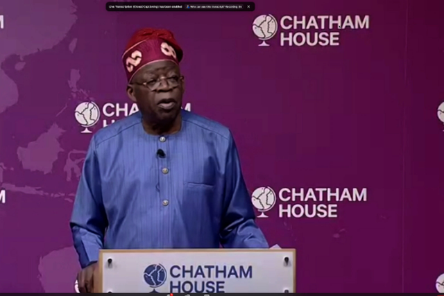 APC presidential candidate, Bola Tinubu at Chatham House on December 5, 2022. (Channels TV)