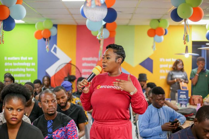 Ife Durosinmi Etti handling a session at the ALX 2024 Tech Chat held in Lagos, recently [ALX]