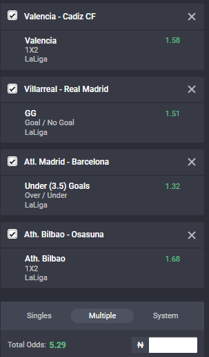 Bet9ja odds for the LaLiga